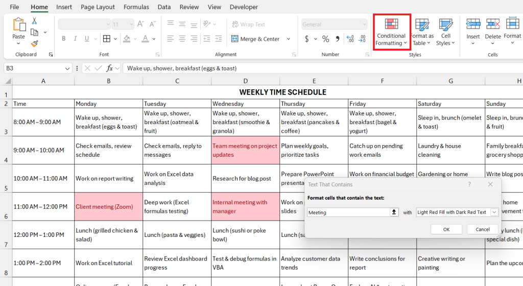 Best Free Weekly Schedule Templates for Excel | MyExcelOnline