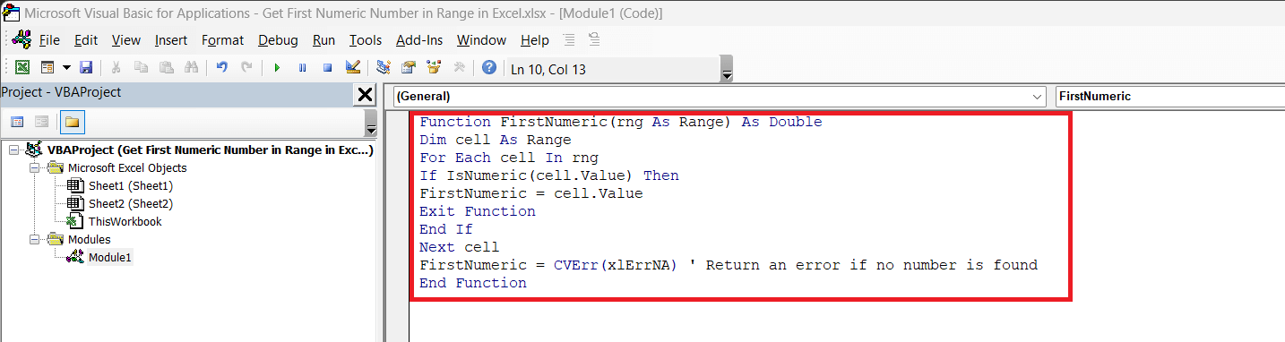 Get First Numeric Number in Range