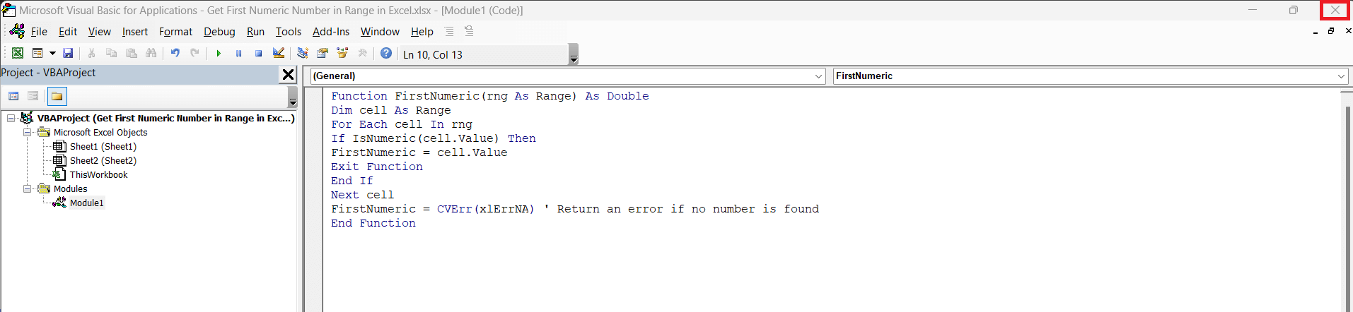 Get First Numeric Number in Range