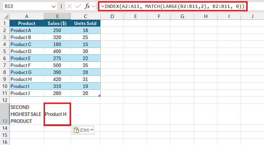 Largest Number in Excel