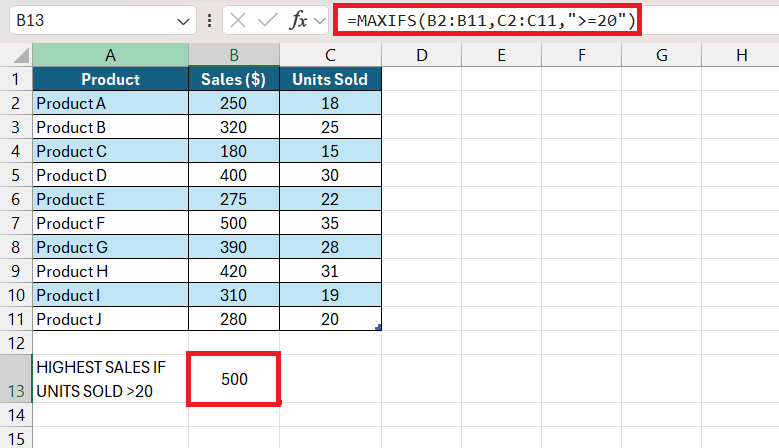 Largest Number in Excel