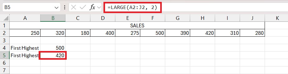 Largest Number in Excel
