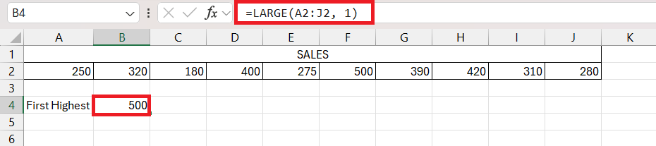 Largest Number in Excel
