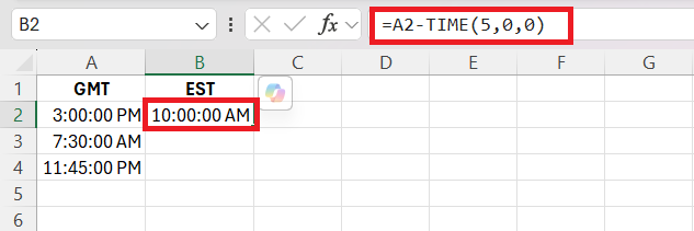GMT to EST Conversion in Excel