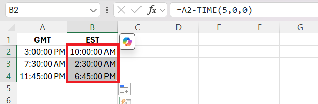 GMT to EST Conversion in Excel