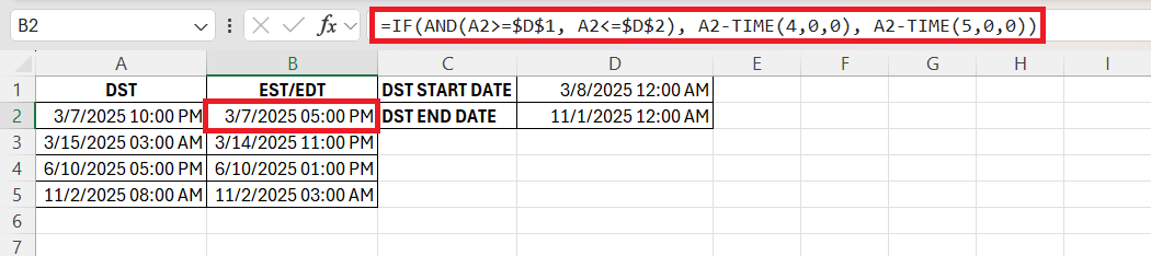 GMT to EST Conversion in Excel