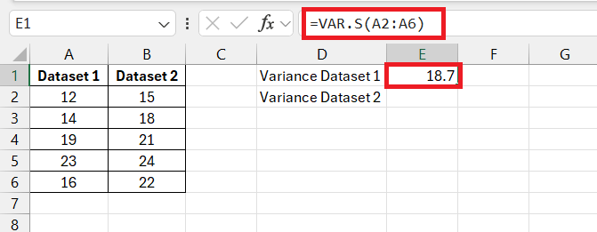 F test in Excel
