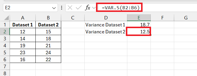 F test in Excel