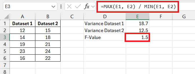 F test in Excel