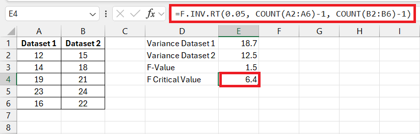 F test in Excel