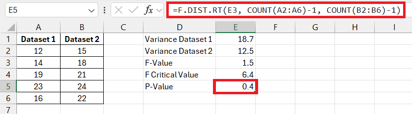 F test in Excel