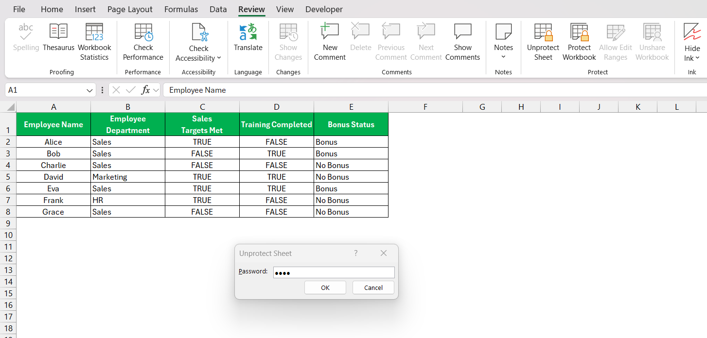 Unprotect Excel Sheet