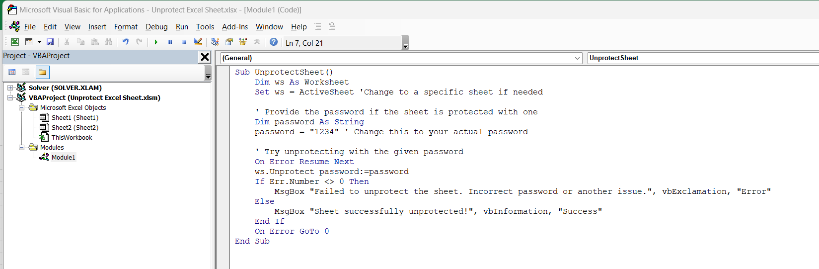 Unprotect Excel Sheet