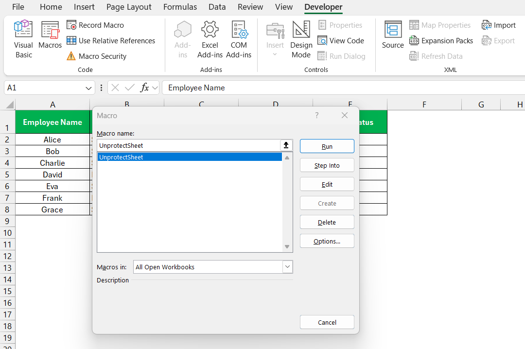 Unprotect Excel Sheet