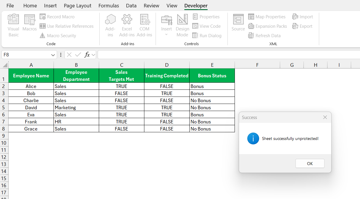 Unprotect Excel Sheet