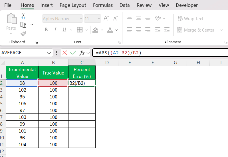 how to find percent error