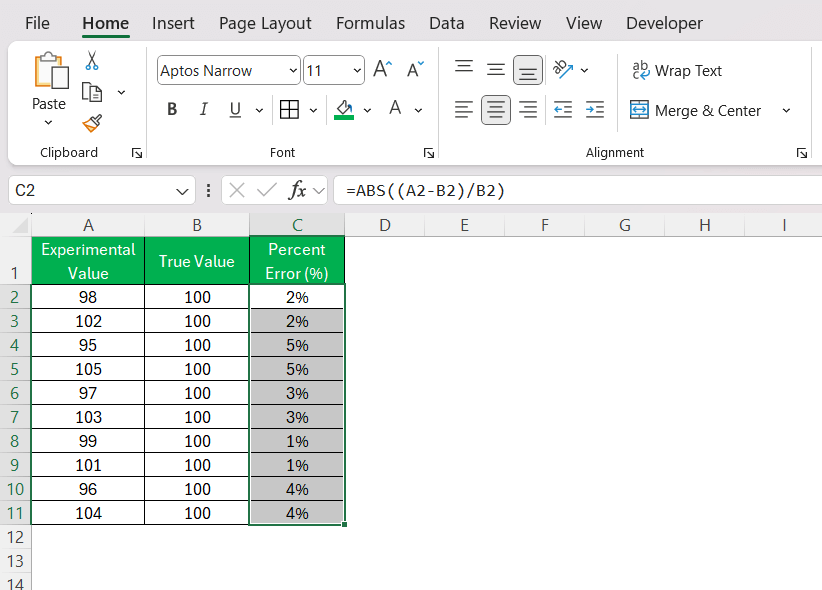 how to find percent error
