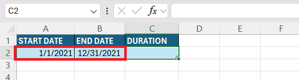 Duration Formula in Excel