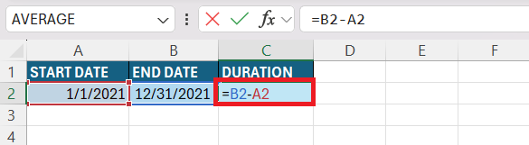 Duration Formula in Excel