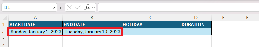 Duration Formula in Excel