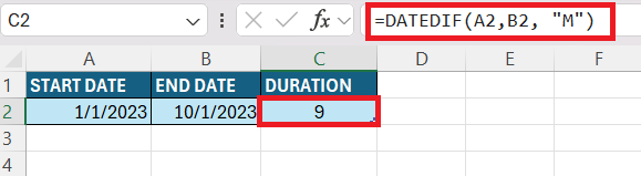 Duration Formula in Excel