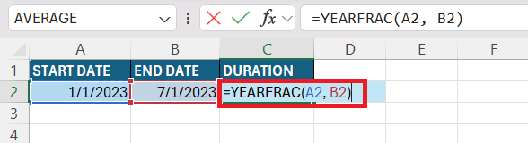 Duration Formula in Excel