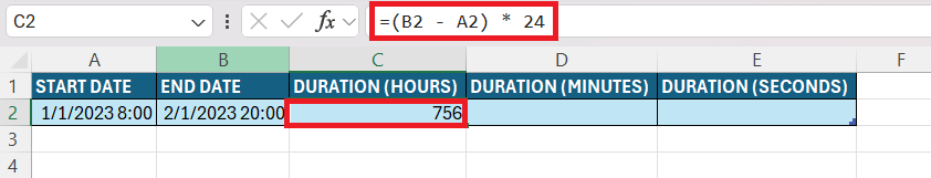 Duration Formula in Excel