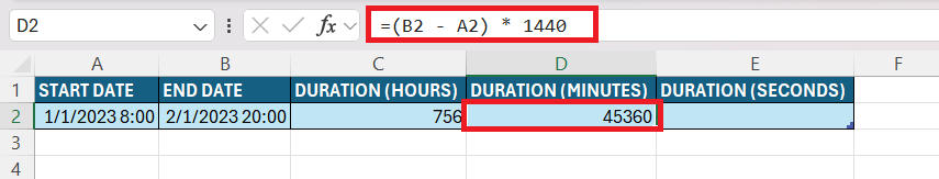 Duration Formula in Excel