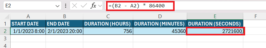 Duration Formula in Excel