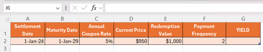 Yield Formula in Excel