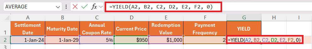 Yield Formula in Excel