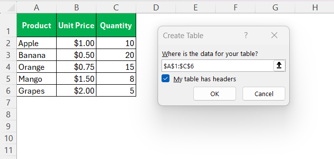 Structured References in Excel