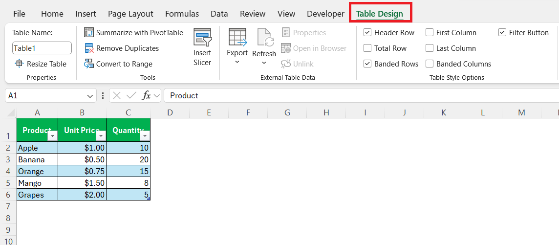 Structured References in Excel