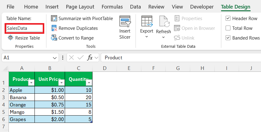 Structured References in Excel