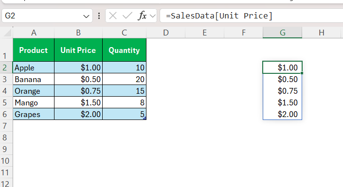 Structured References in Excel