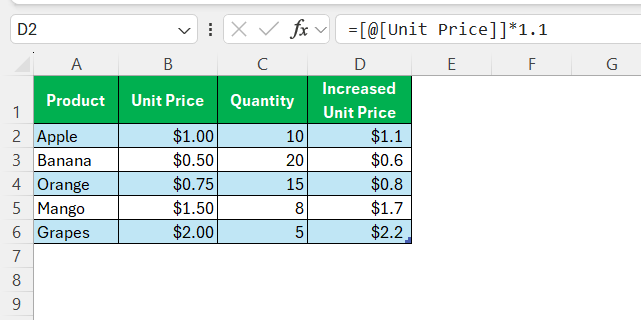 Structured References in Excel