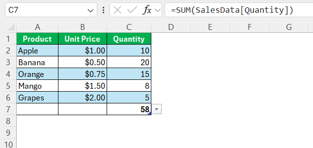 Structured References in Excel