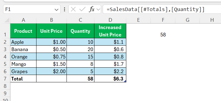 Structured References in Excel