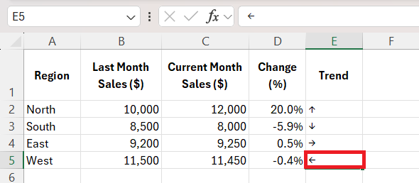 Add Arrows in Excel