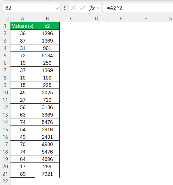 Sum of Squares in Excel