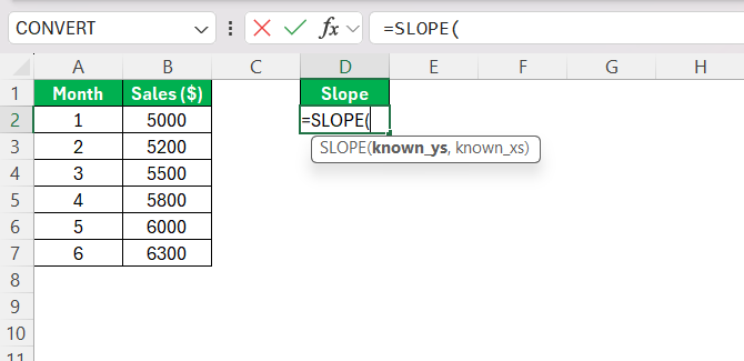 Slope Formula in Excel
