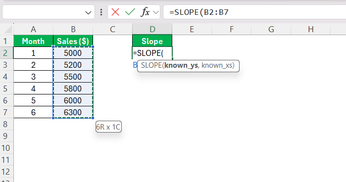 Slope Formula in Excel