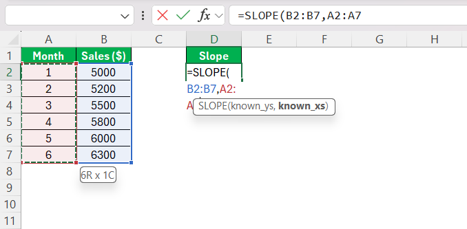 Slope Formula in Excel