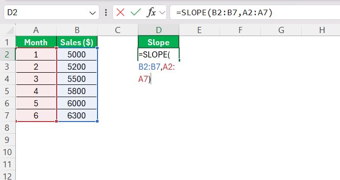 Slope Formula in Excel