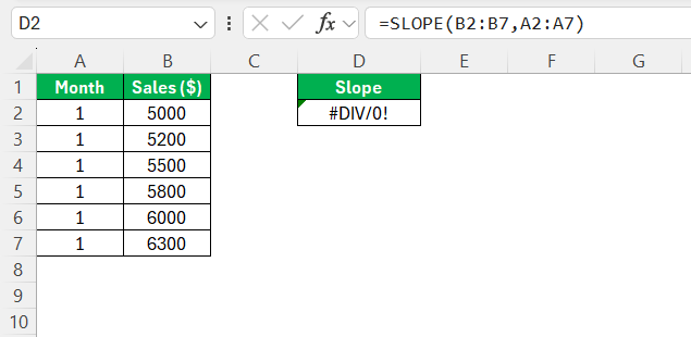 Slope Formula in Excel