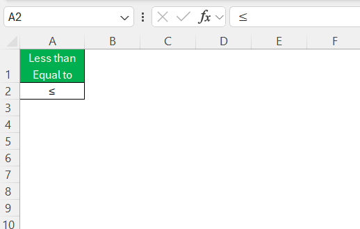 Less Than or Equal to in Excel