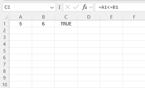 Less Than or Equal to in Excel