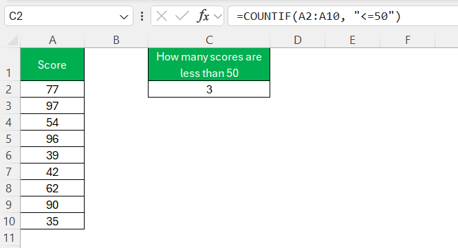 Less Than or Equal to in Excel
