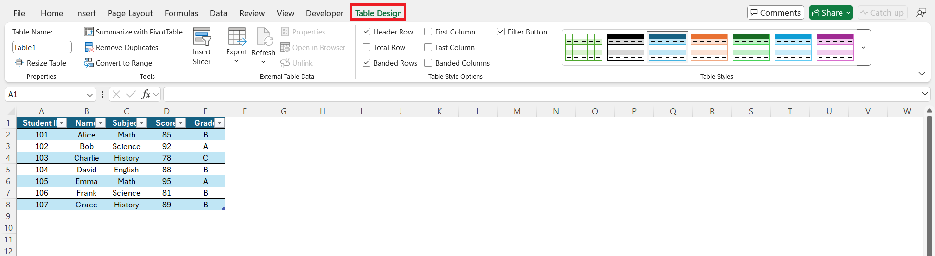 Edit Data Table in Excel