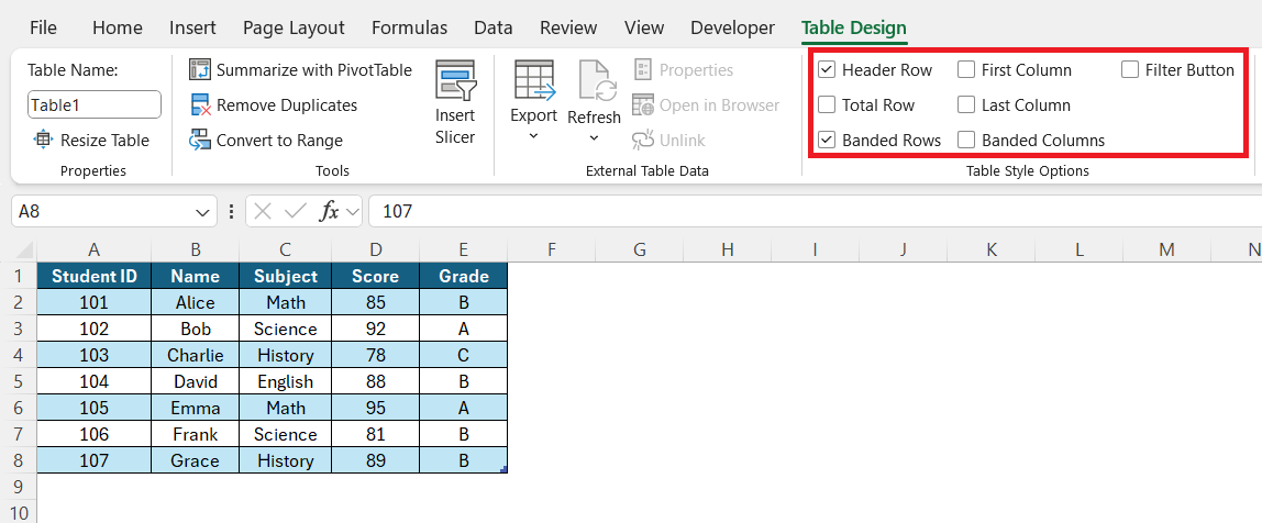 Edit Data Table in Excel